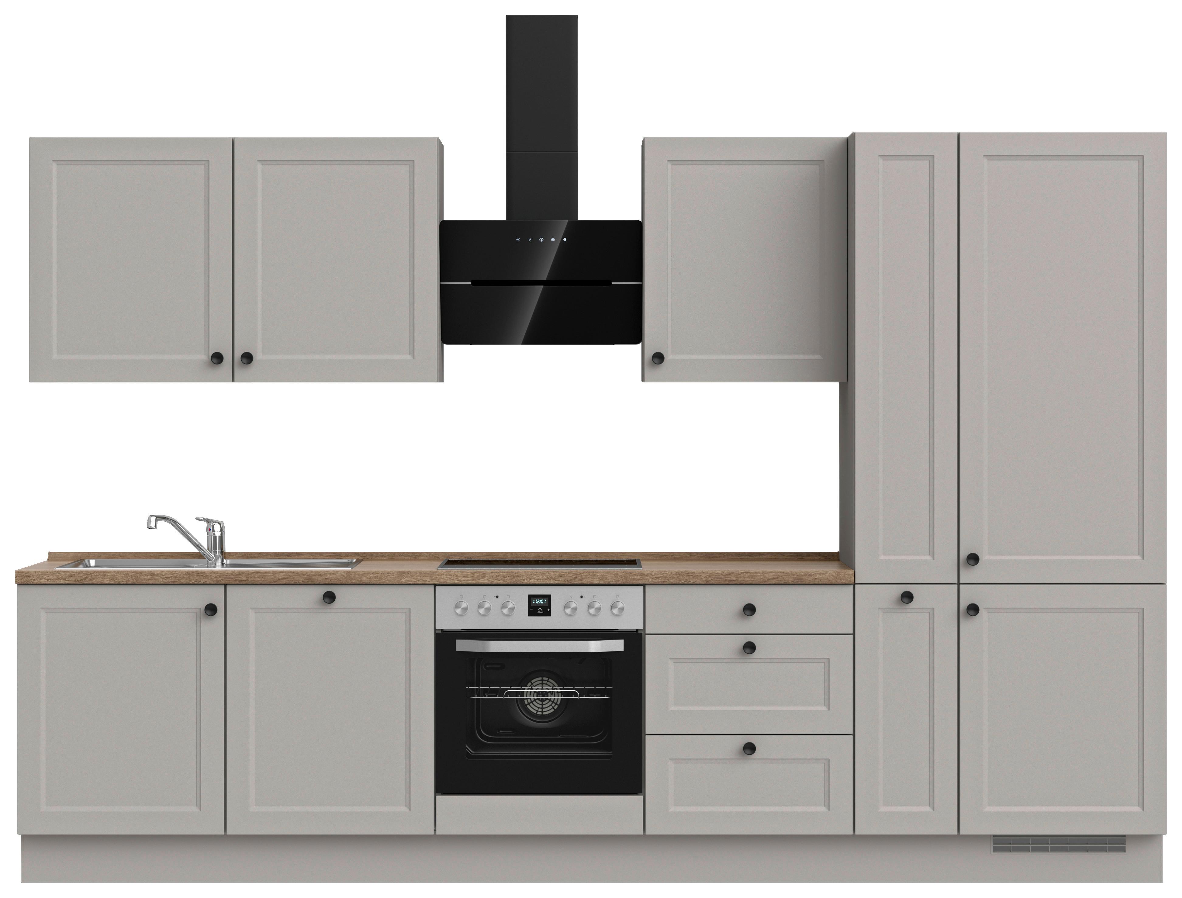 Kuchynská linka 330 cm, kamenná sivá supermatná - čierna/sivá, Modern, kov/kompozitné drevo (330cm) - Nobilia