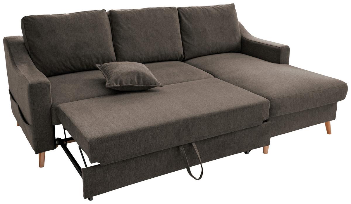 Ecksofa mit Schlaffunktion Valentina mit Kissen Braun - Braun/Naturfarben, KONVENTIONELL, Textil (228/150cm) - P & B