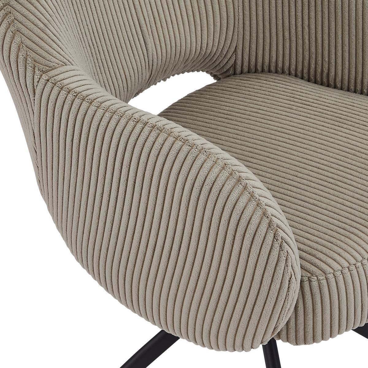 Armlehnstuhl Cord Hellgrau, B: 58cm - Hellgrau/Schwarz, Design, Textil/Metall (58/84/60cm) - Livetastic