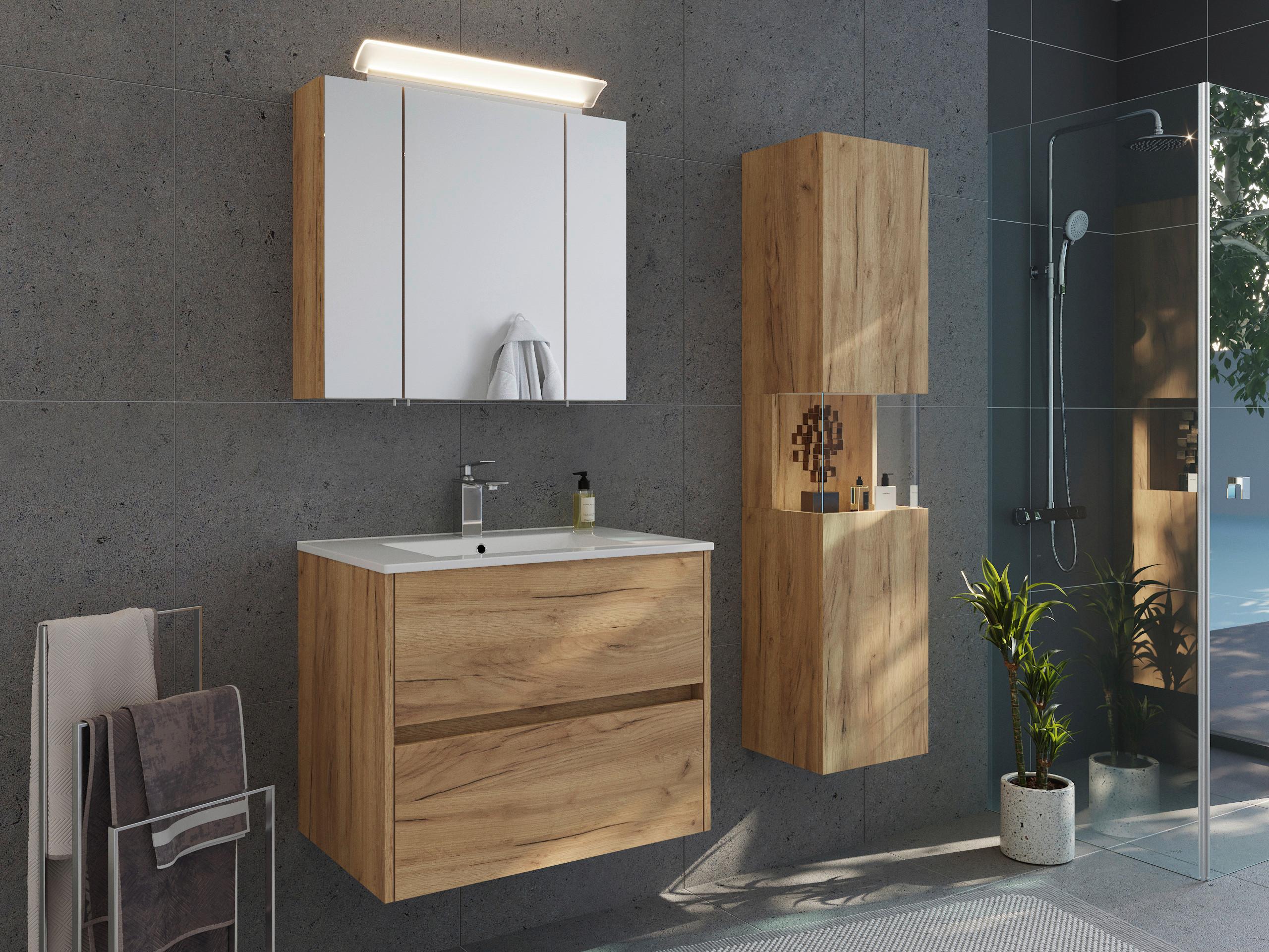 Spiegelschrank Eiche Dekor B: 75 cm - Eichefarben, MODERN, Glas/Holzwerkstoff (75/62/17cm) - MID.YOU