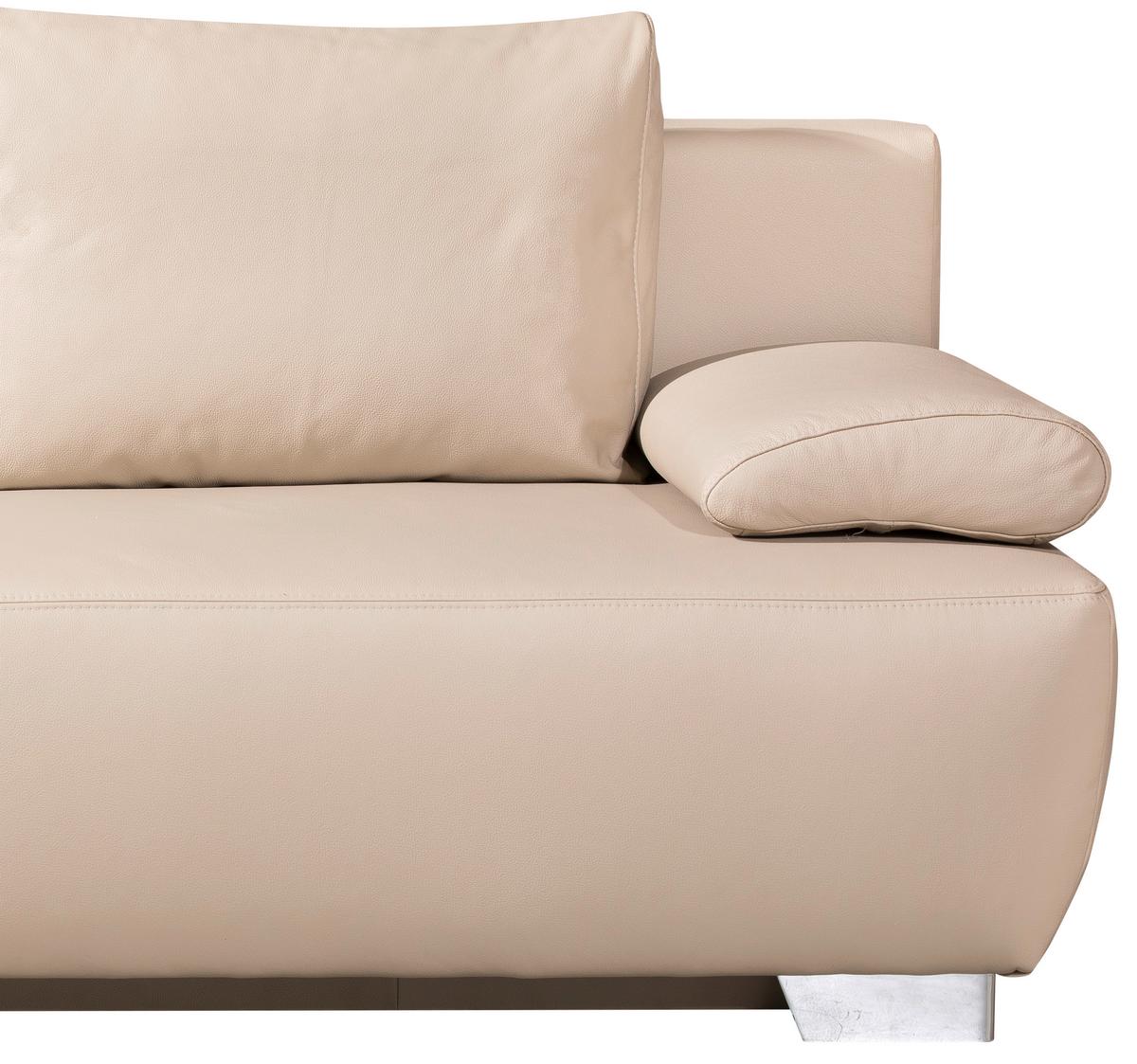 Schlafsofa Mit Kissen Nikita Leder - Chromfarben/Beige, KONVENTIONELL, Leder (195/85/90cm) - Livetastic