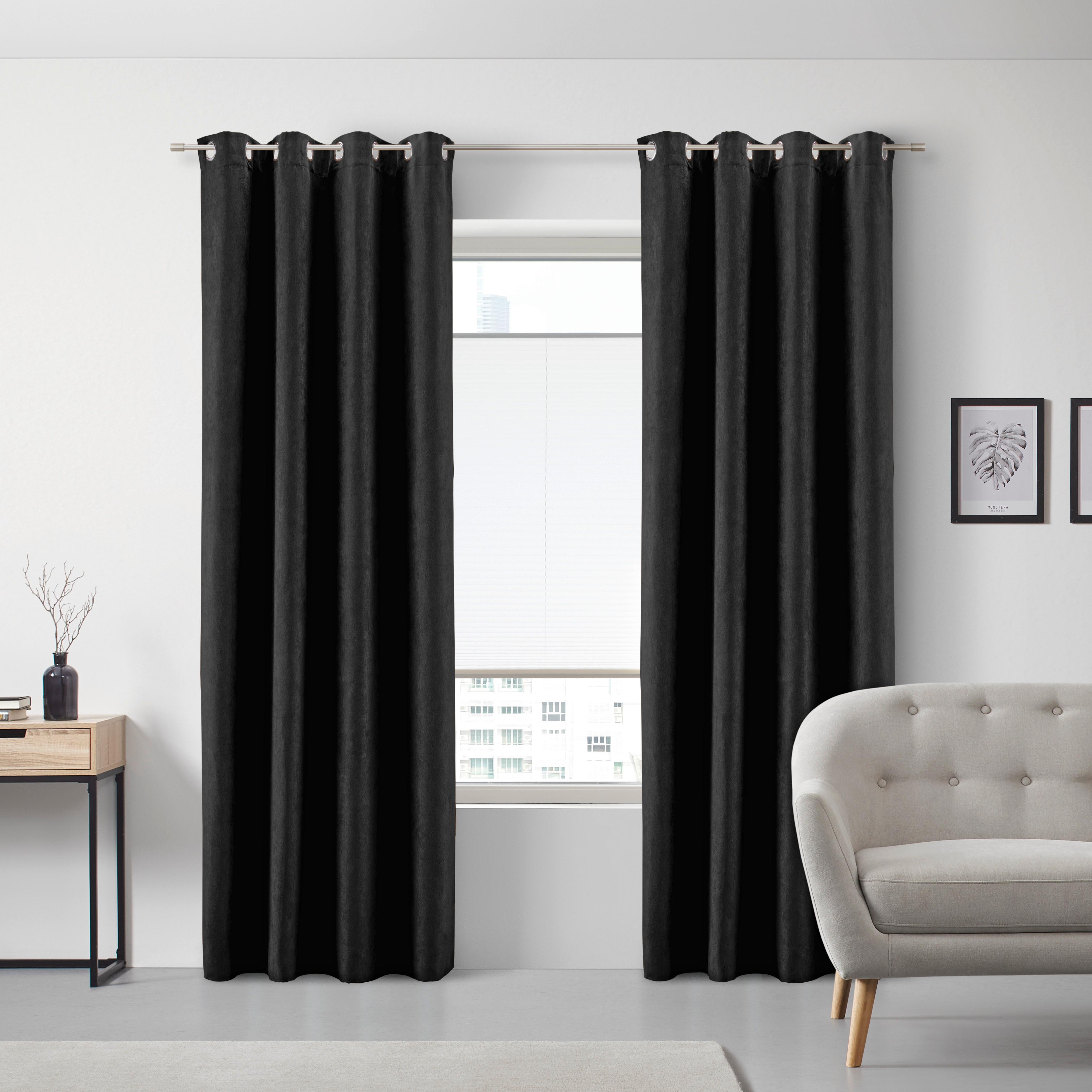 Záves s očkami Velours, 140/245cm, čierna - čierna, Konventionell, textil (140/245cm) - Modern Living