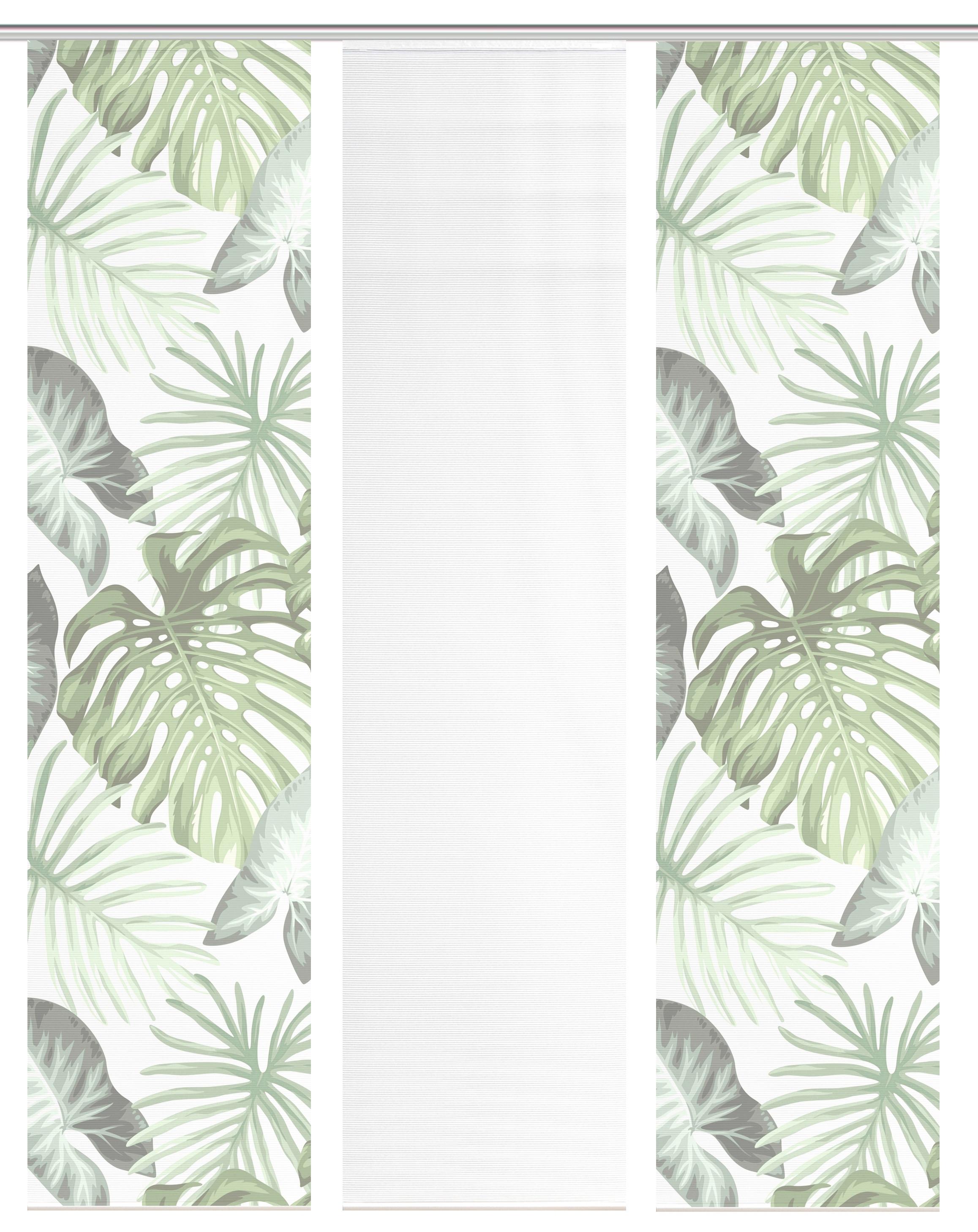 Flächenvorhang Sanja 3er Set - Weiß/Grün, Natur, Textil (60/260cm)