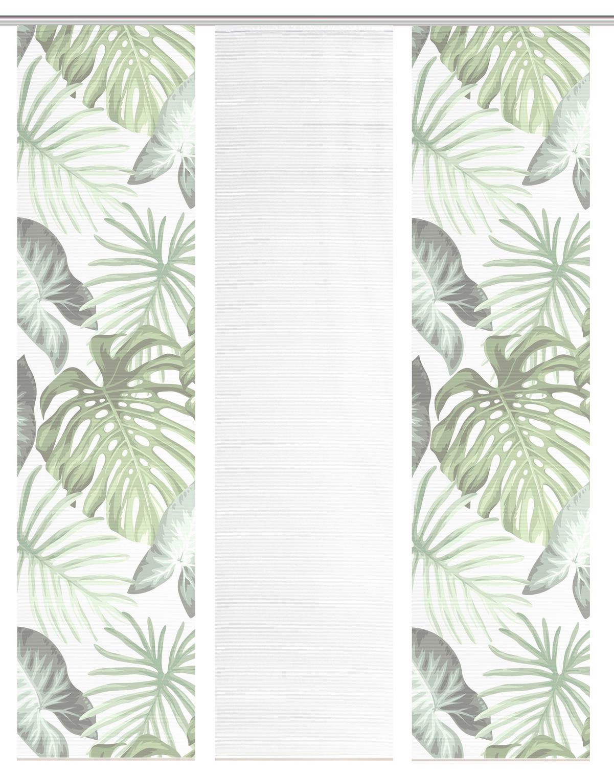 Flächenvorhang Sanja 3er Set - Weiß/Grün, Natur, Textil (60/260cm)