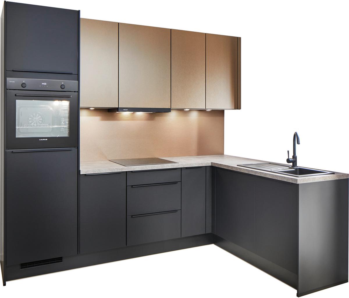 Eckküche Pn210/205 - Taupe/Schwarz, Basics, Holzwerkstoff (264/178cm) - Pino