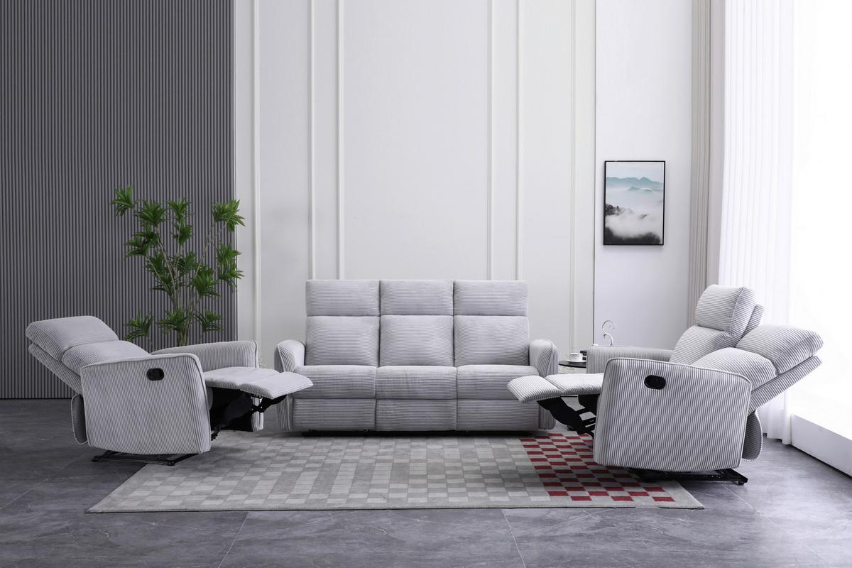 Sitzgarnitur London 3-teilig Cord Hellgrau, B: 133 Cm - Schwarz/Grau, Basics, Holz/Textil (133/105/93cm) - Ondega