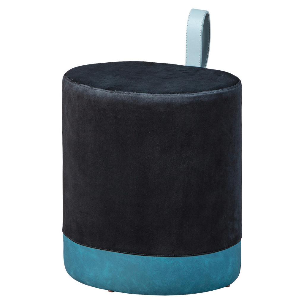 Hocker Osane Samt Blau/Schwarz Sitz gepolstert H: 43 cm