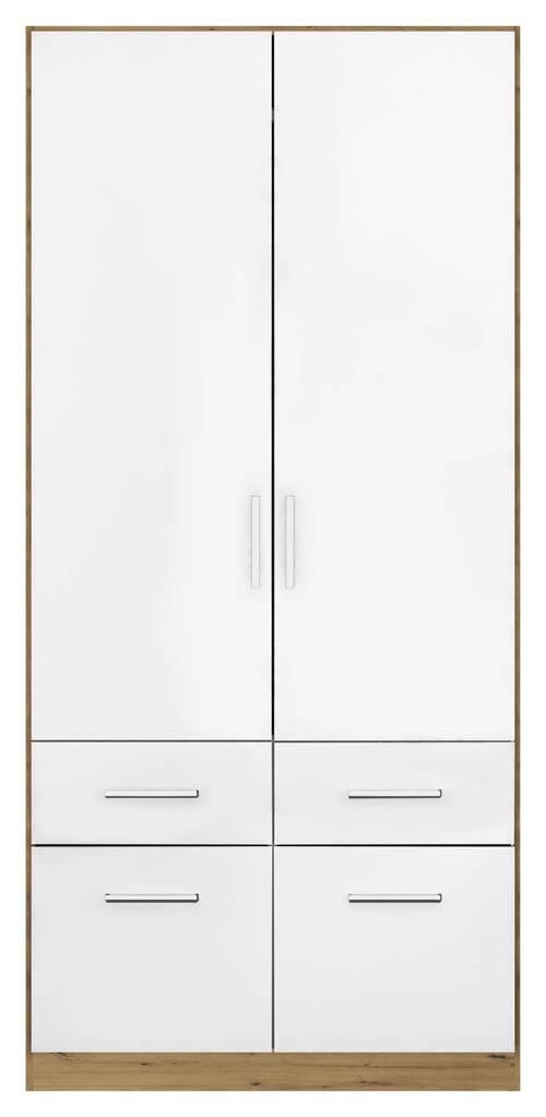 Drehtürenschrank B: 91 cm Berlin Eiche Dekor/Weiß - Weiß Hochglanz/Eiche Artisan, MODERN, Holzwerkstoff (91/210/54cm) - Rauch Möbel