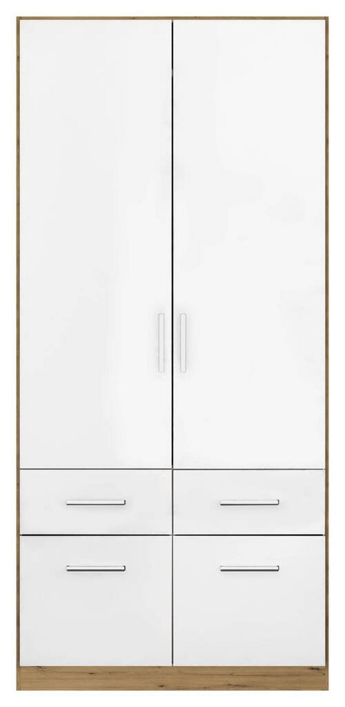 Drehtürenschrank B: 91 cm Berlin Eiche Dekor/Weiß - Weiß Hochglanz/Eiche Artisan, MODERN, Holzwerkstoff (91/210/54cm) - Rauch Möbel