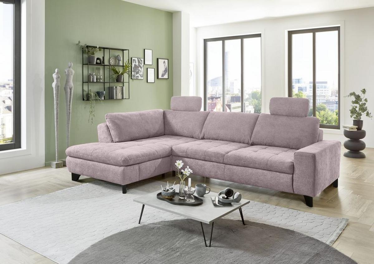 Rohová sedačka LANDO, ľavá, ružová ženilka PIA,s funkciami - čierna/ružová, Modern, kov/textil (197/289cm) - Premium Living