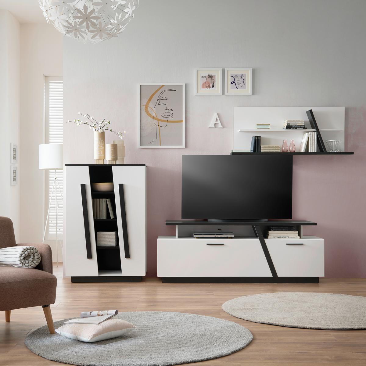 Highboard B: 85 cm Maxi Weiß/Grau - MODERN, Holzwerkstoff (85/127,5/42cm)