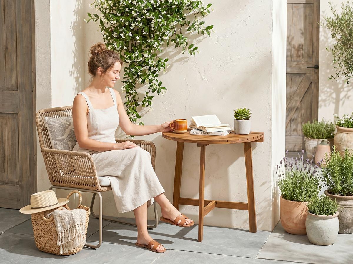 Gartentisch, halbrund LxBxH: ca. 70x45x75 cm - Akaziefarben, Basics, Holz (70/45/75cm) - Prestige Home