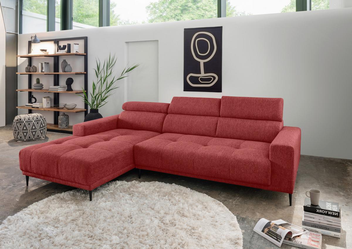 Ecksofa Intera, Rot S: 188x276 Cm - Rot/Schwarz, KONVENTIONELL, Textil (188/276cm) - Livetastic