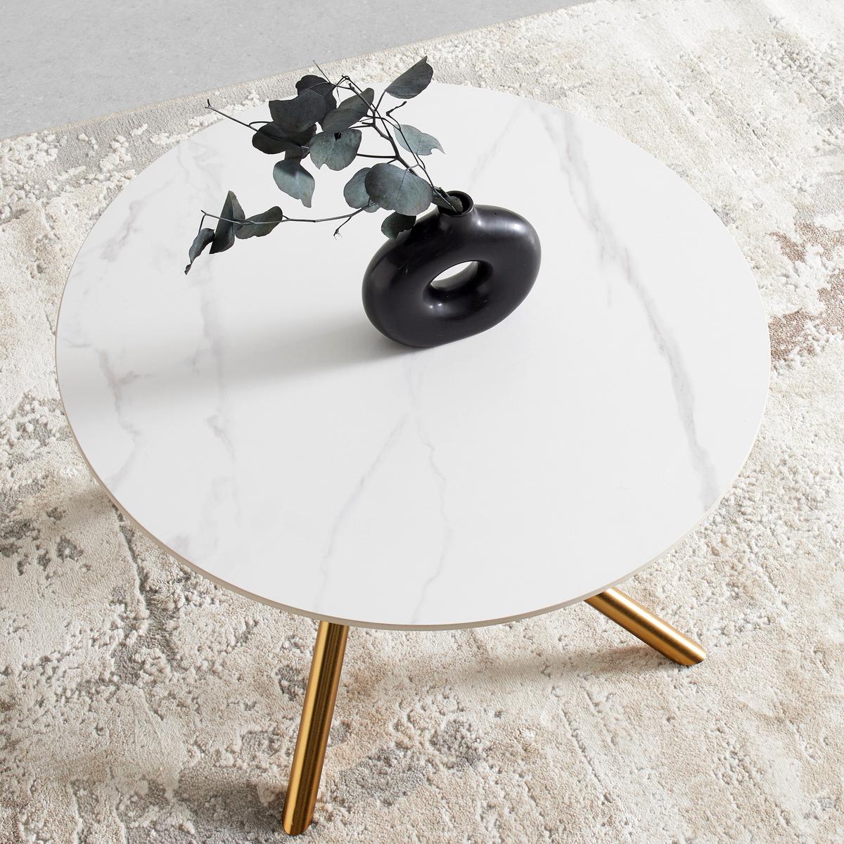 Konferenčný stolík MARBELLA 70 - zlatá/biela, Modern, kov/keramika (70/70/44cm) - Mömax