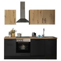 Kuchynská linka TURIN bez spotrebičov, šírka 220 cm - čierna/dub artisan, Modern, kov/kompozitné drevo (220cm)