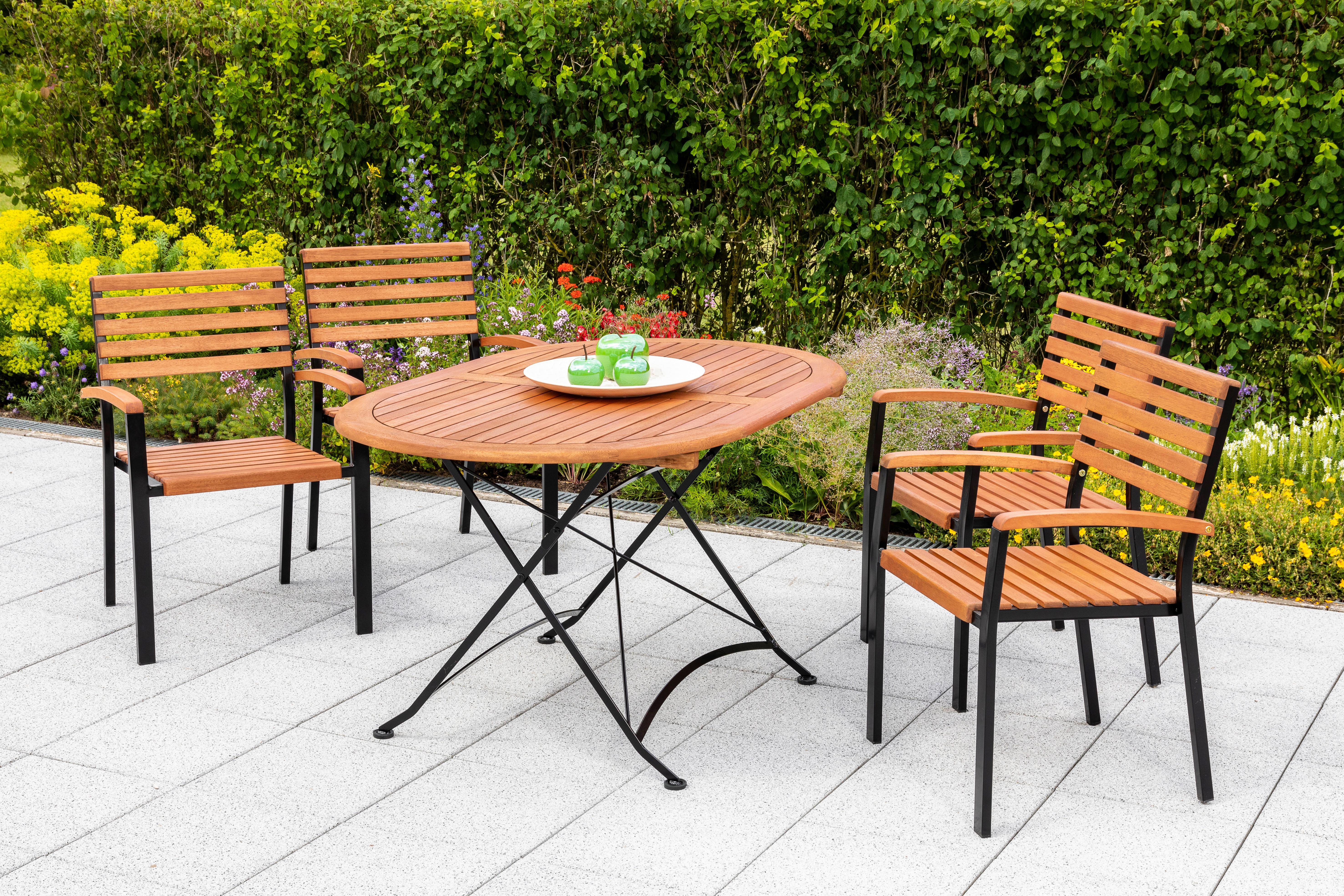 Gartensessel Stapelbar Schlossgarten Holz/metall - Graphitfarben/Naturfarben, KONVENTIONELL, Holz/Metall (59,5/86,5/54cm) - Gardenson