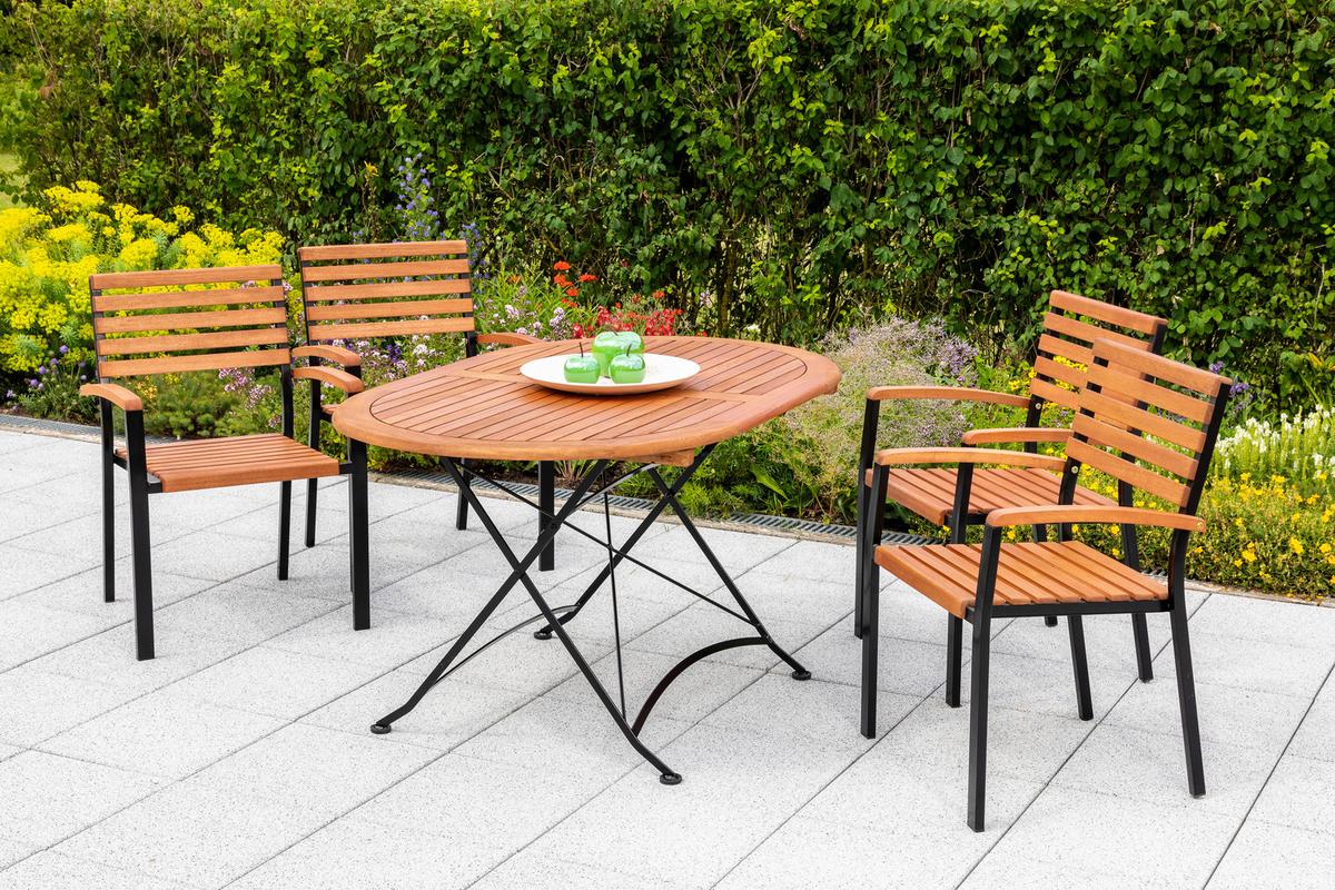 Gartensessel Stapelbar Schlossgarten Holz/metall - Graphitfarben/Naturfarben, KONVENTIONELL, Holz/Metall (59,5/86,5/54cm) - Gardenson