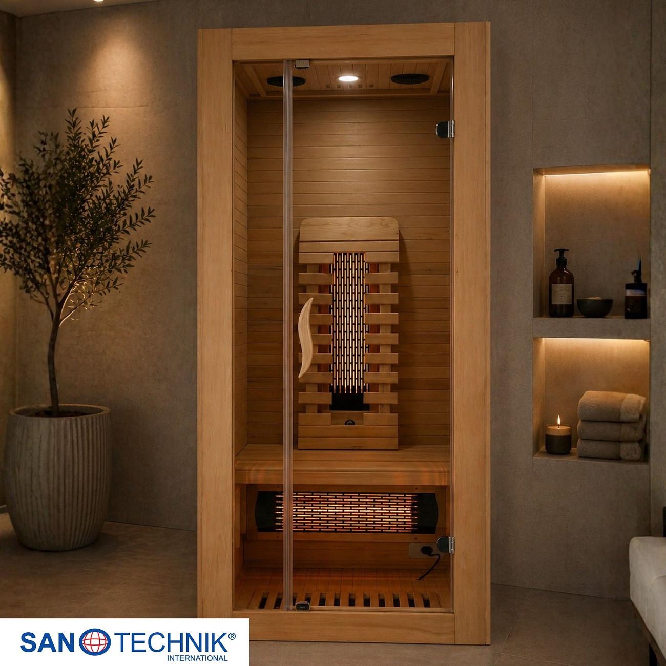 Infrarotkabine ergonomische Rückenlehnen - Naturfarben, Basics, Glas/Holz (90/190/90cm) - Sanotechnik