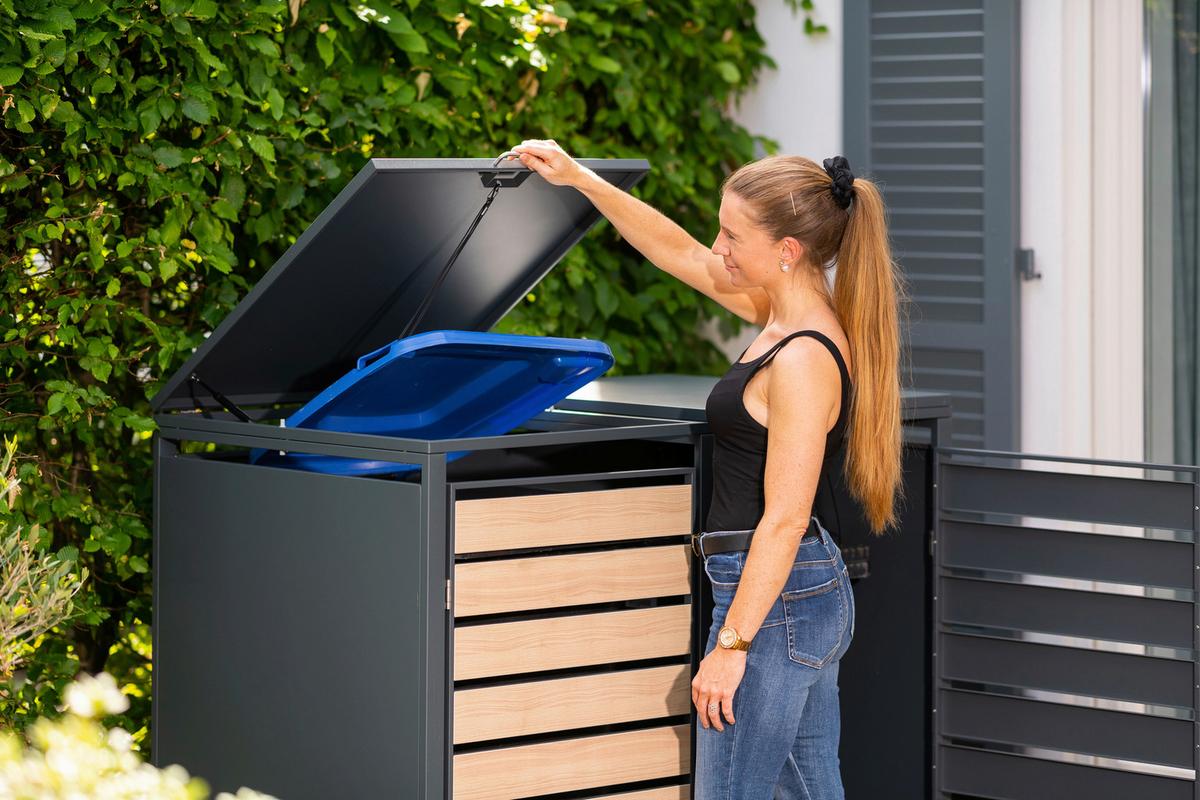 Mülltonnenbox Mülltonnenbox 2-Fach 240 Liter - Anthrazit/Naturfarben, Basics, Metall (80/116/132cm)