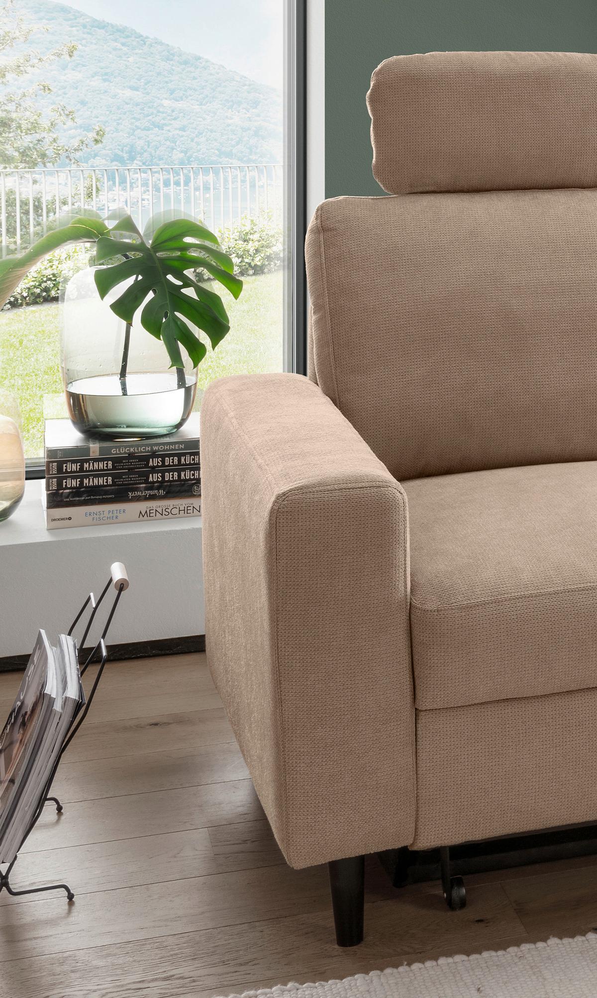 Eckschlafsofa Passione Hellbraun S: 234x147 cm - Hellbraun/Schwarz, MODERN, Textil (234/147cm) - Livetastic