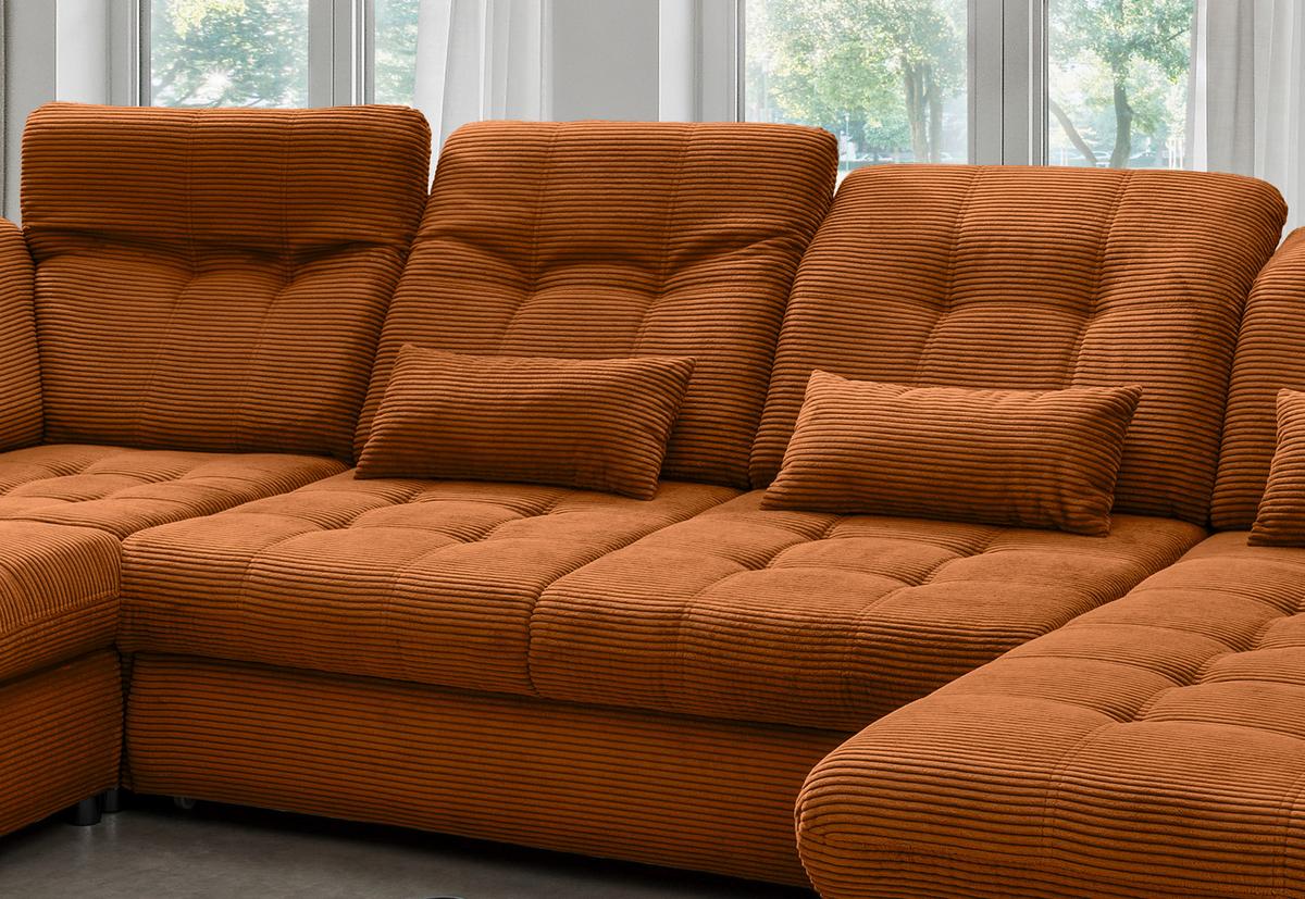 Wohnlandschaft mit Bettkasten Rigatti Goldfarben B: 387 cm - Goldfarben/Schwarz, MODERN, Textil (252/387/184cm) - Livetastic