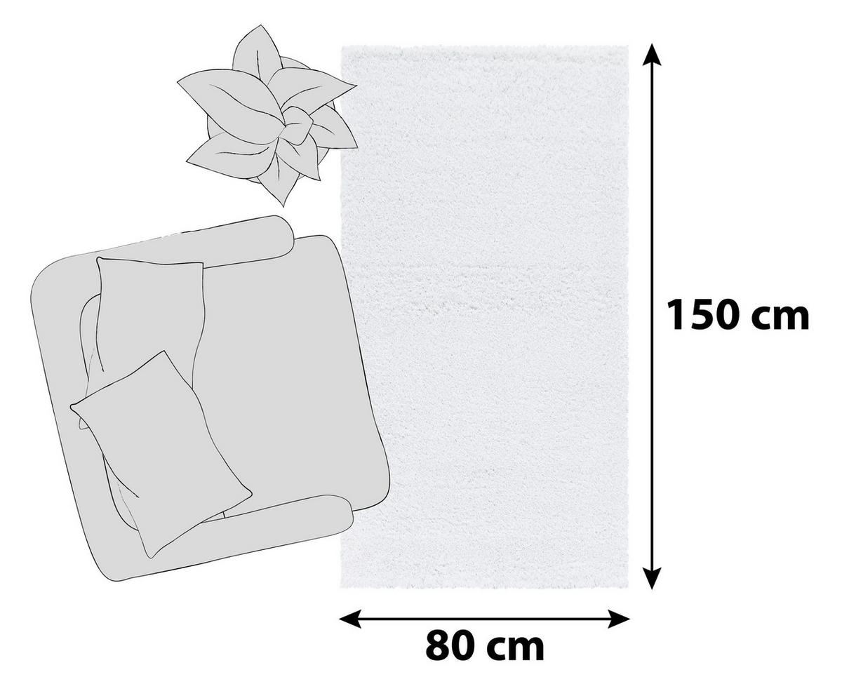 Hochflor Teppich Weiß Fluffy 80x150 cm - Weiß, Basics, Textil (80/150cm)
