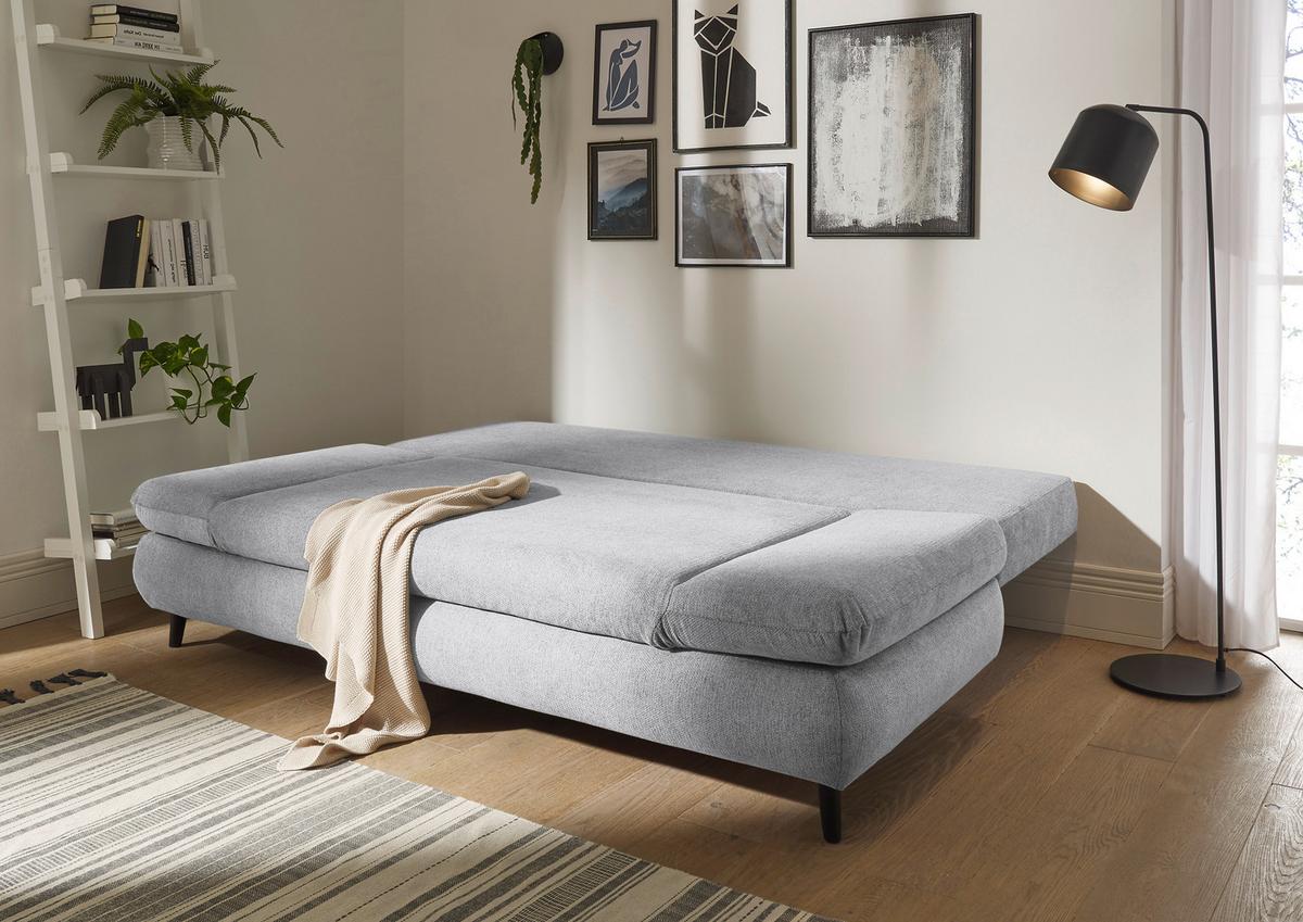 Schlafsofa Sunny 3Dl Hellgrau B: 212 cm - Hellgrau/Schwarz, KONVENTIONELL, Holzwerkstoff/Textil (212/88/101cm) - MID.YOU