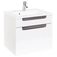 Waschbecken mit Unterschrank Siena B: 60cm Weiß/Eiche Dekor - Weiß/Silbereichenfarben, MODERN, Holzwerkstoff/Stein (60cm) - Held