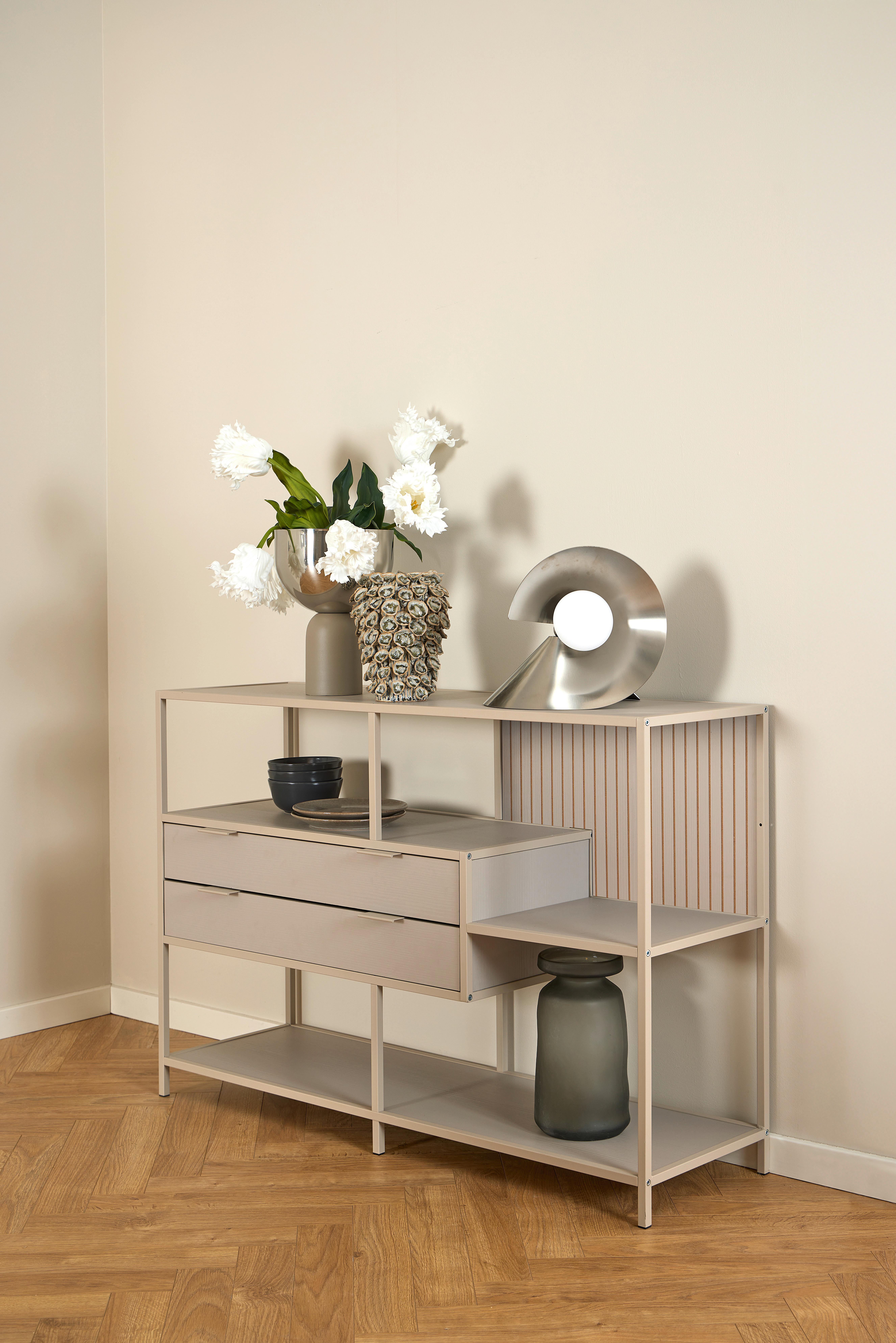 REGÁL SEAFORD - šedá/kašmírová, Moderní, kov/kompozitní dřevo (114/78/35cm)