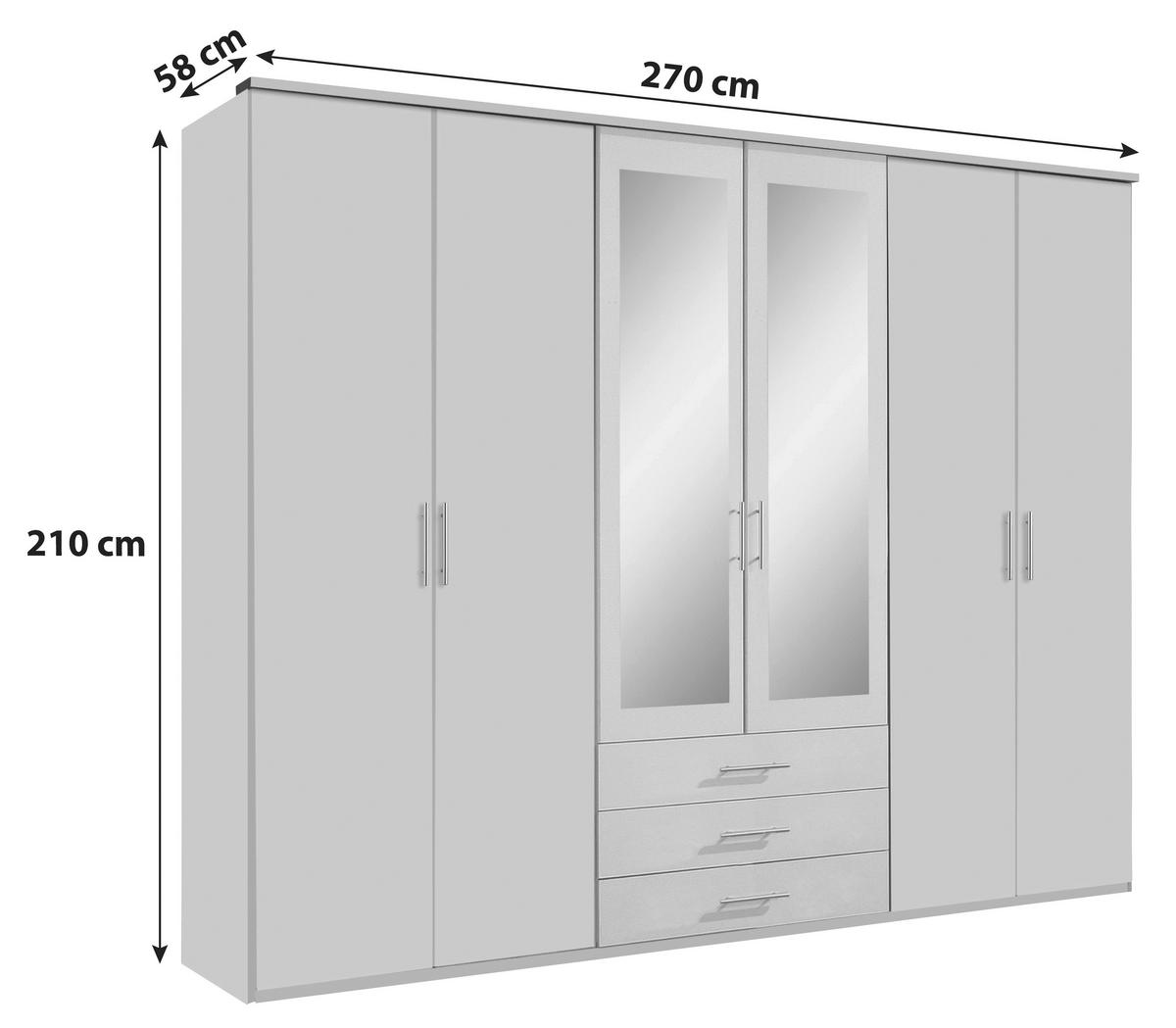 Drehtürenschrank Mit Spiegel + Laden 270cm Ben, Weiß - Weiß, KONVENTIONELL, Glas/Holzwerkstoff (270/210/58cm) - MID.YOU