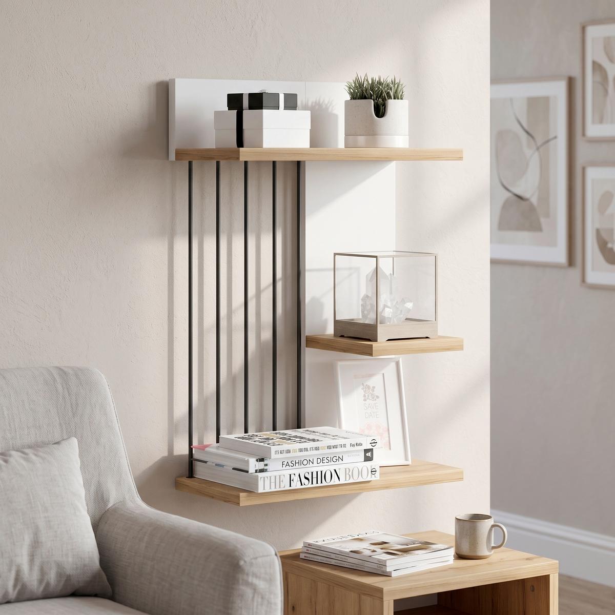 Wandboard Dolira Weiß/Eichefarben B: 40 cm - Eichefarben/Weiß, Design, Holzwerkstoff (40/60/19cm) - Livetastic
