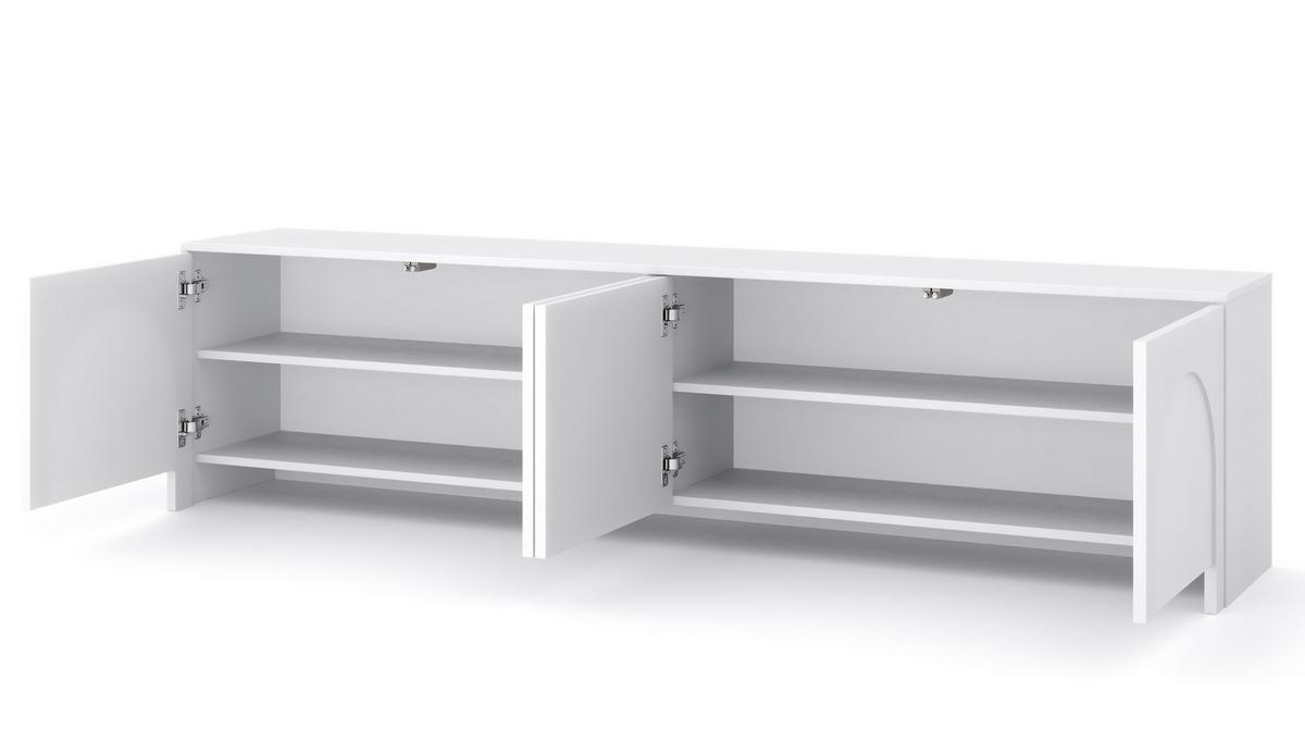 Bílá komoda, bezúchytkové otevíraní, š: 204cm - bílá, Design, kompozitní dřevo (204/51/35cm)
