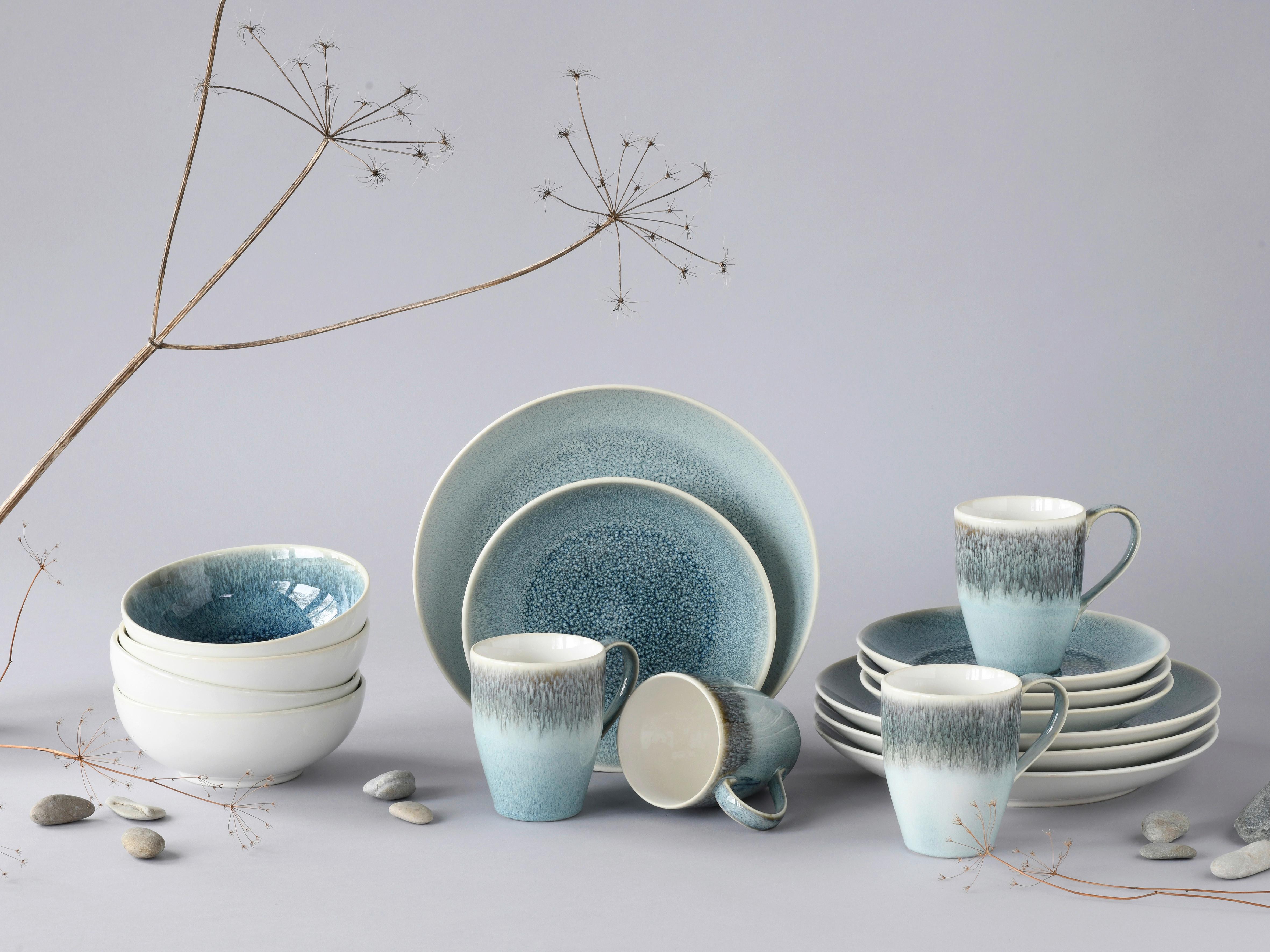 Kombiservice Caldera Hellblau, Weiß 16--Teilig - Weiß/Hellblau, Basics, Keramik - Creatable