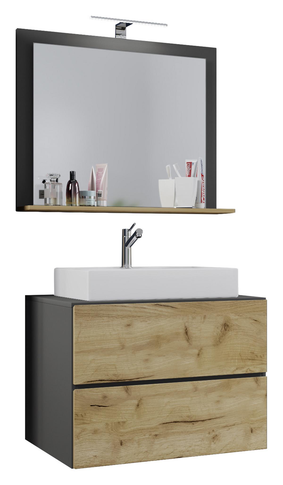 Badmöbel-set 3-tlg. Lendas 60 Cm Anthrazit - Honigeiche/Anthrazit, MODERN, Glas/Keramik (60cm) - MID.YOU