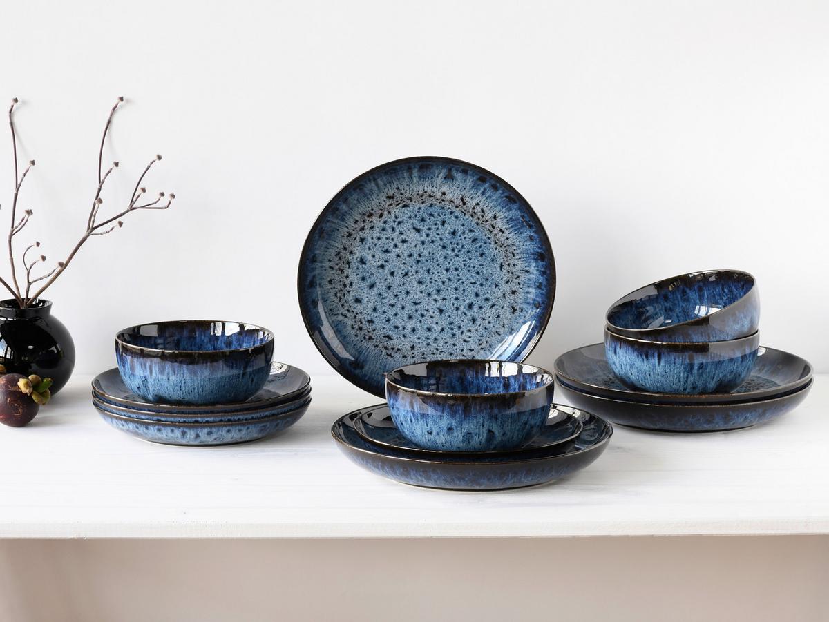 Tafelservice Allround Magic 12tlg. - Blau/Schwarz, Basics, Keramik - Creatable