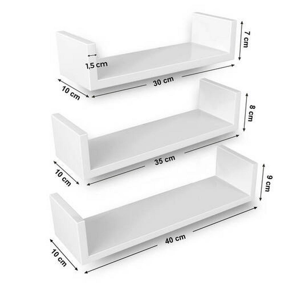 Hängeregal 3er Set B: 30-40 Cm, Weiß - Weiß, Basics, Holzwerkstoff (30-40/7-9/10cm) - Boxxx