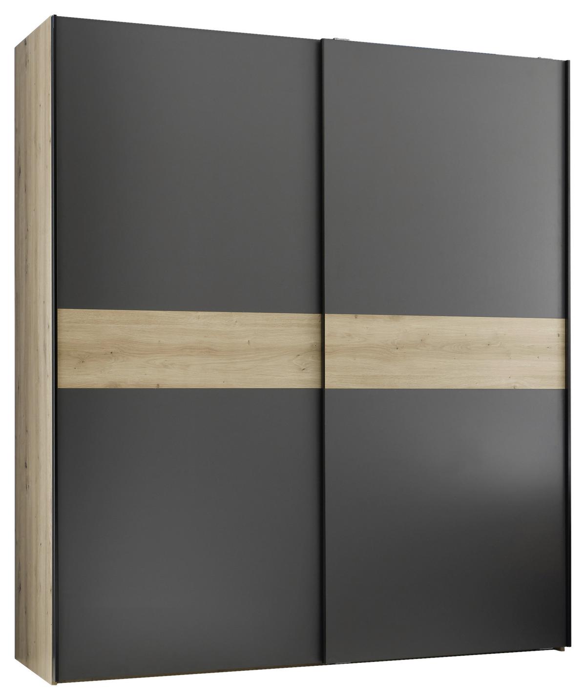 Schwebetürenschrank Liam Eiche Artisan, B: 170 cm - Graphitfarben/Eiche Artisan, KONVENTIONELL, Holzwerkstoff (170/195/57,5cm)