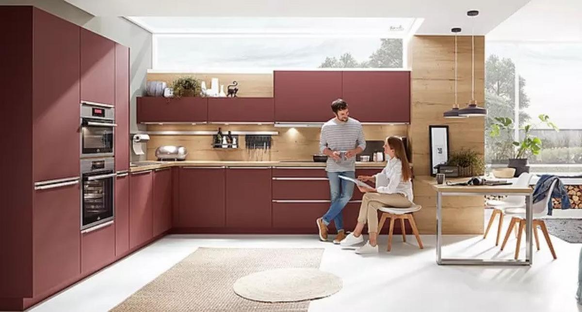 Eckküche Eastbourne ohne Geräte 337x286 cm Rot - Schieferfarben/Anthrazit, MODERN, Holzwerkstoff/Kunststoff (337/286cm) - Vertico