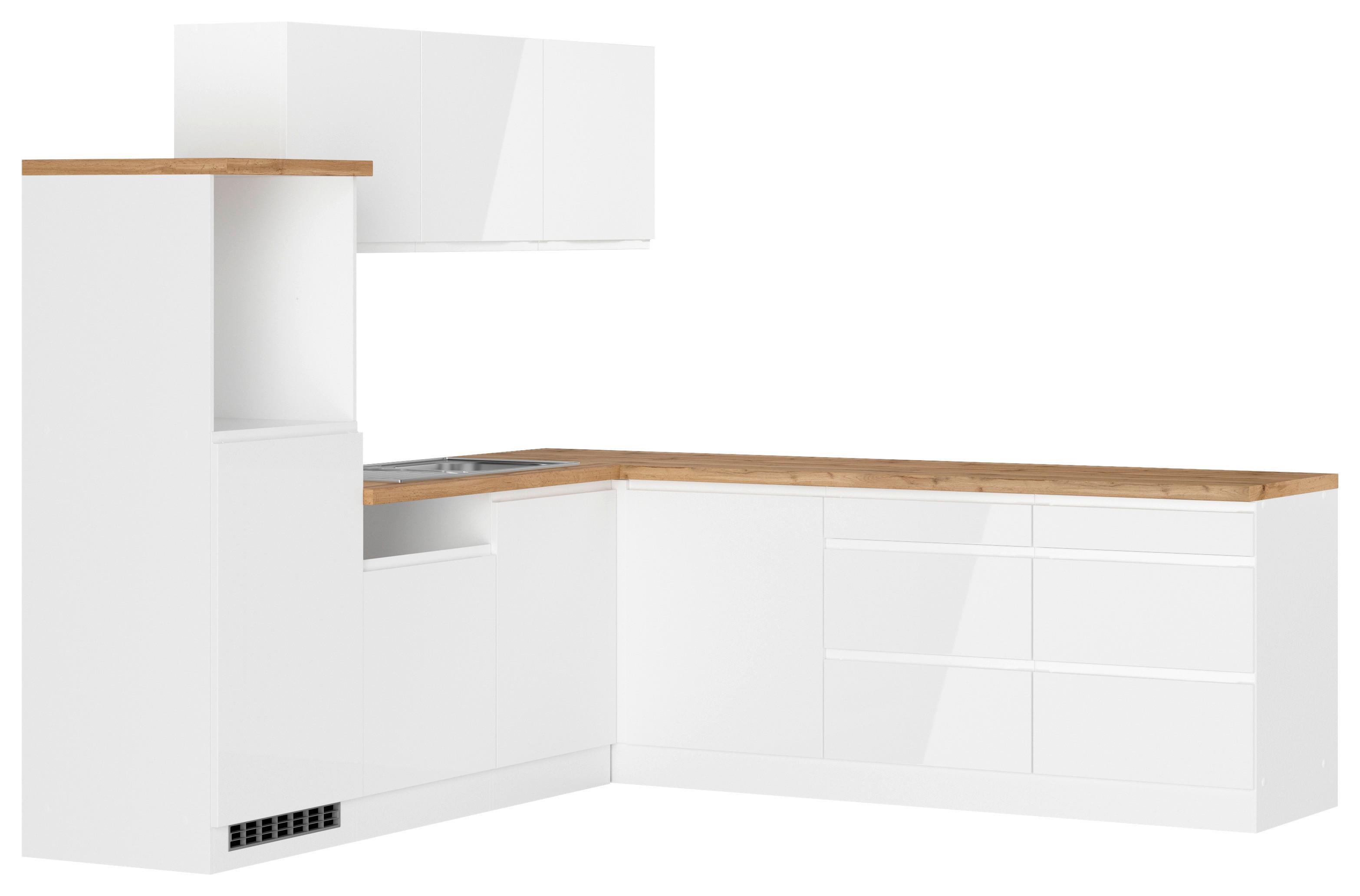 Eckküche Monza ohne Geräte 240x240 cm Weiß/Eiche Dekor - Weiß Hochglanz/Eiche Wotan, LIFESTYLE, Holzwerkstoff (240/240cm) - Held