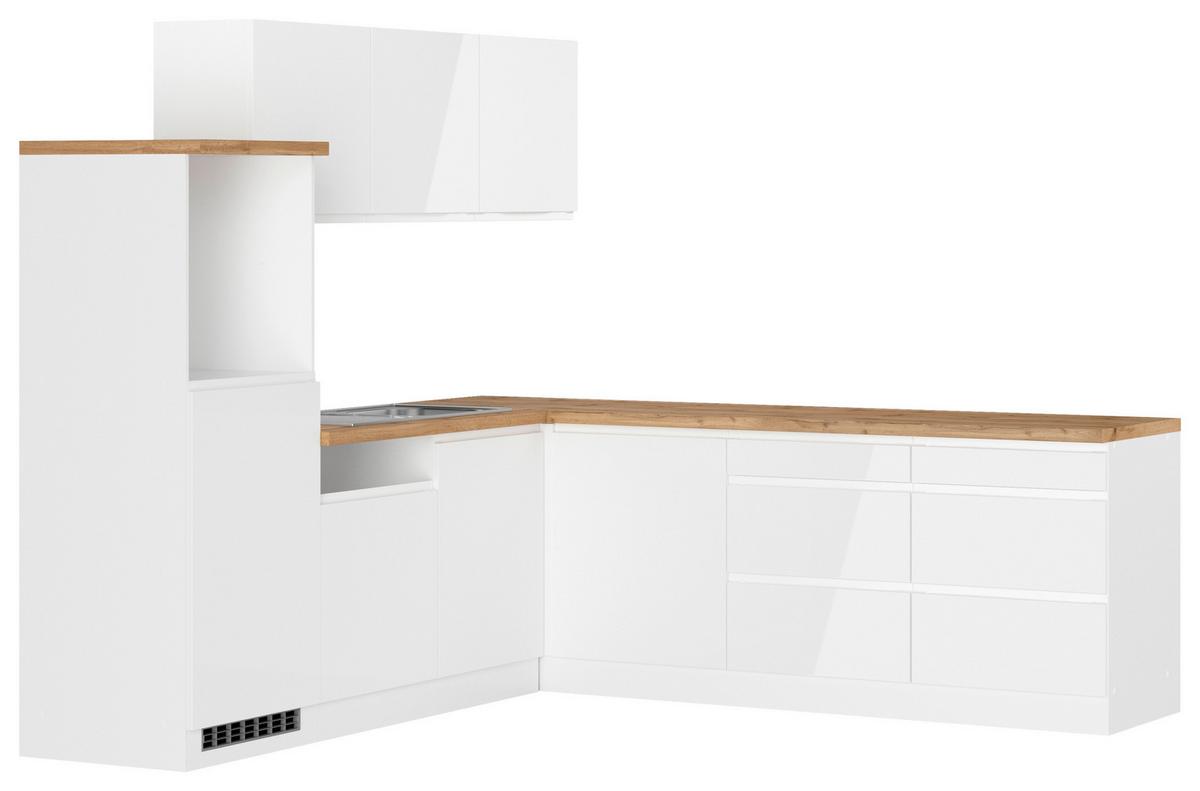 Eckküche Monza Ohne Geräte 240x240 Cm Weiß/eiche Dekor - Weiß Hochglanz/Eiche Wotan, LIFESTYLE, Holzwerkstoff (240/240cm) - Held