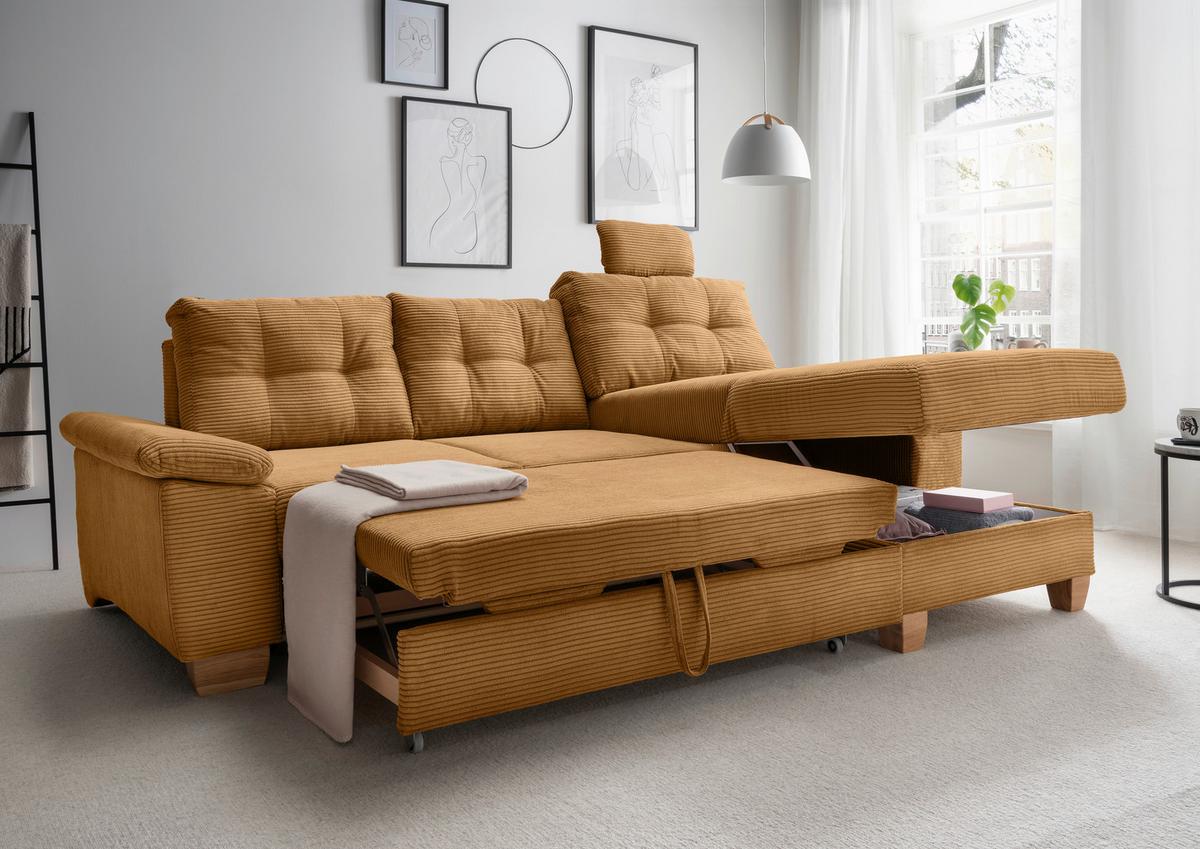 Ecksofa Brizzini Goldfarben S: 270x176 Cm - Goldfarben/Naturfarben, MODERN, Textil (270/176cm) - Livetastic