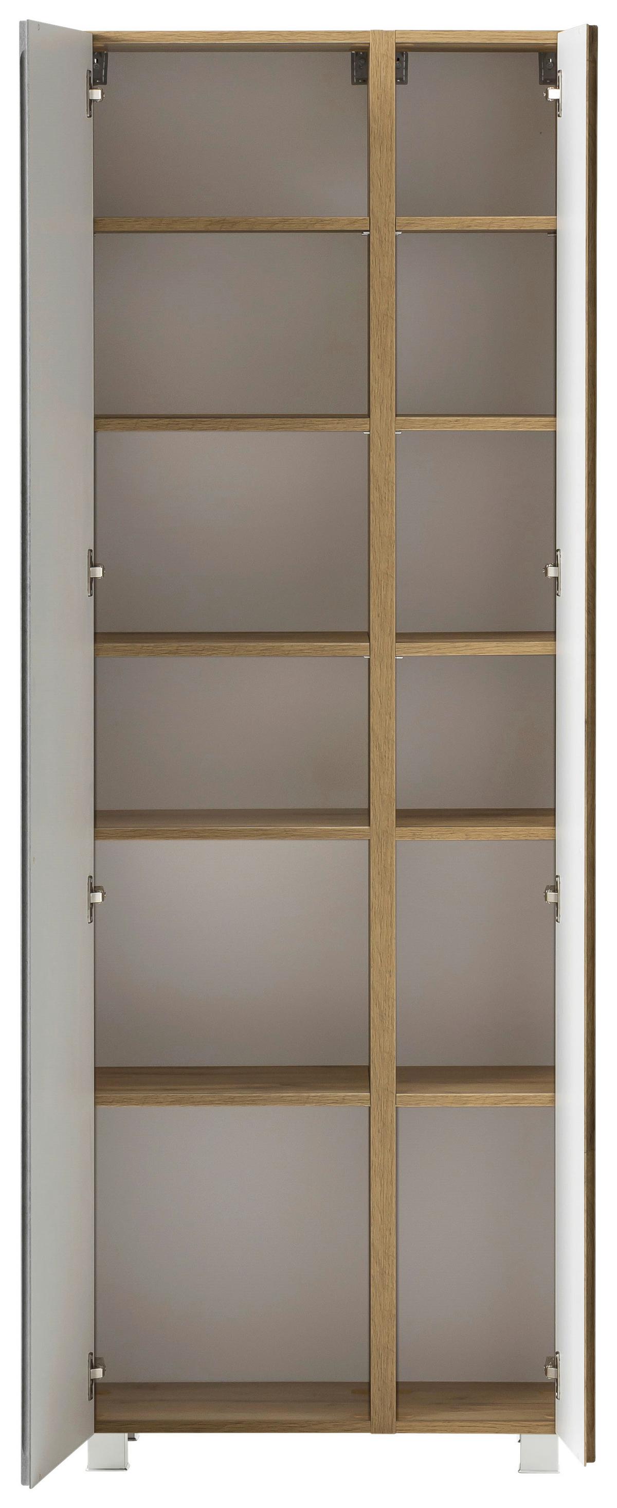 Badezimmer Hochschrank Varese Bxh 65x180cm Grau/ Eiche Dekor - Eiche Wotan/Hellgrau, MODERN, Holzwerkstoff (65/180/35cm) - Held