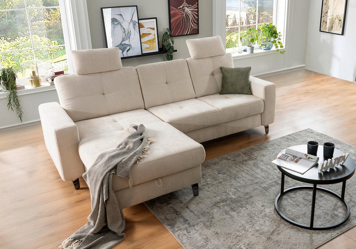 James Wood Ecksofa Varese Naturfarben, S: 164x239 Cm - Beige/Schwarz, KONVENTIONELL, Textil (164/239cm) - James Wood