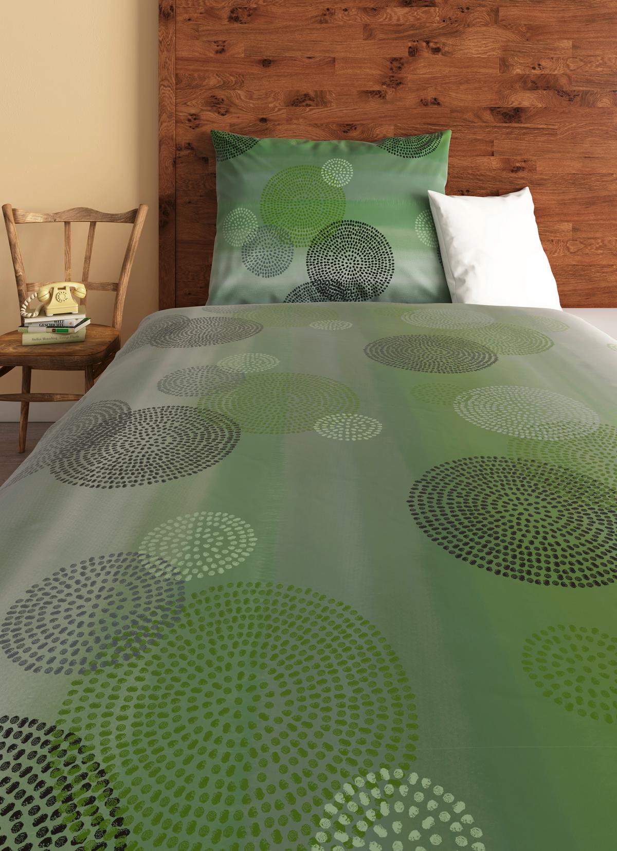 Bettwäsche 140x200 cm Rebecca Baumwolle Grün Kreise - Grün, ROMANTIK / LANDHAUS, Textil - James Wood