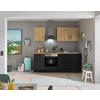 Küchenblock Turin Schwarz/Eiche Dekor B: 220 cm - Schwarz/Eiche Artisan, Basics, Holzwerkstoff (220cm) - MID.YOU