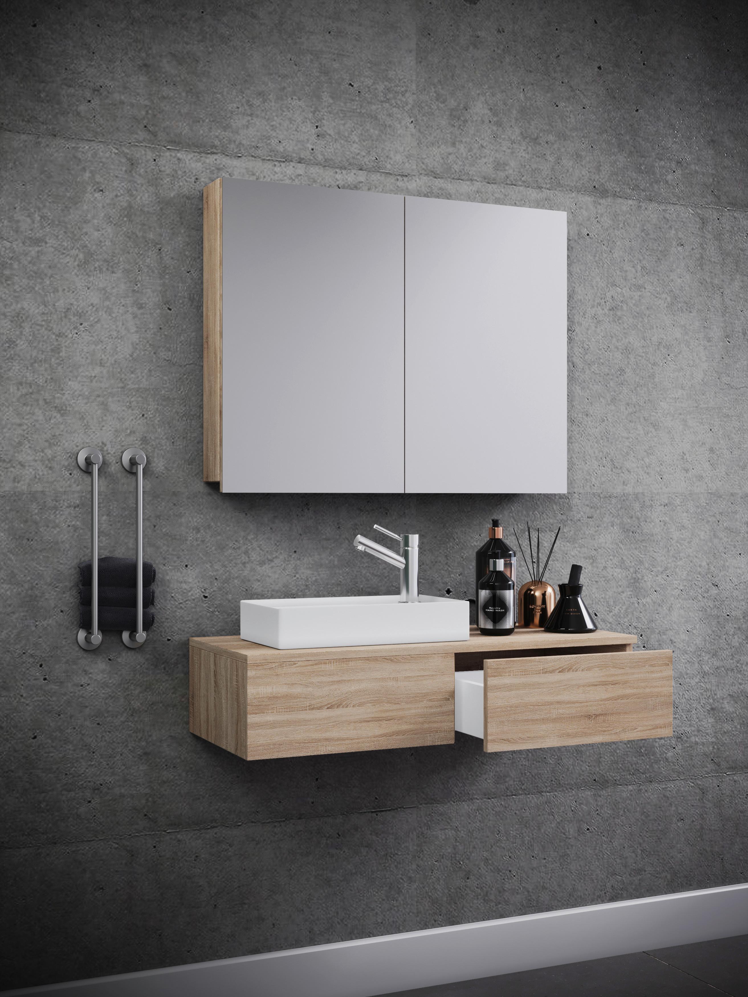 Badezimmer Gudas Sonoma Eiche B: 85 cm - Weiß/Sonoma Eiche, MODERN, Keramik/Holzwerkstoff (85cm) - MID.YOU
