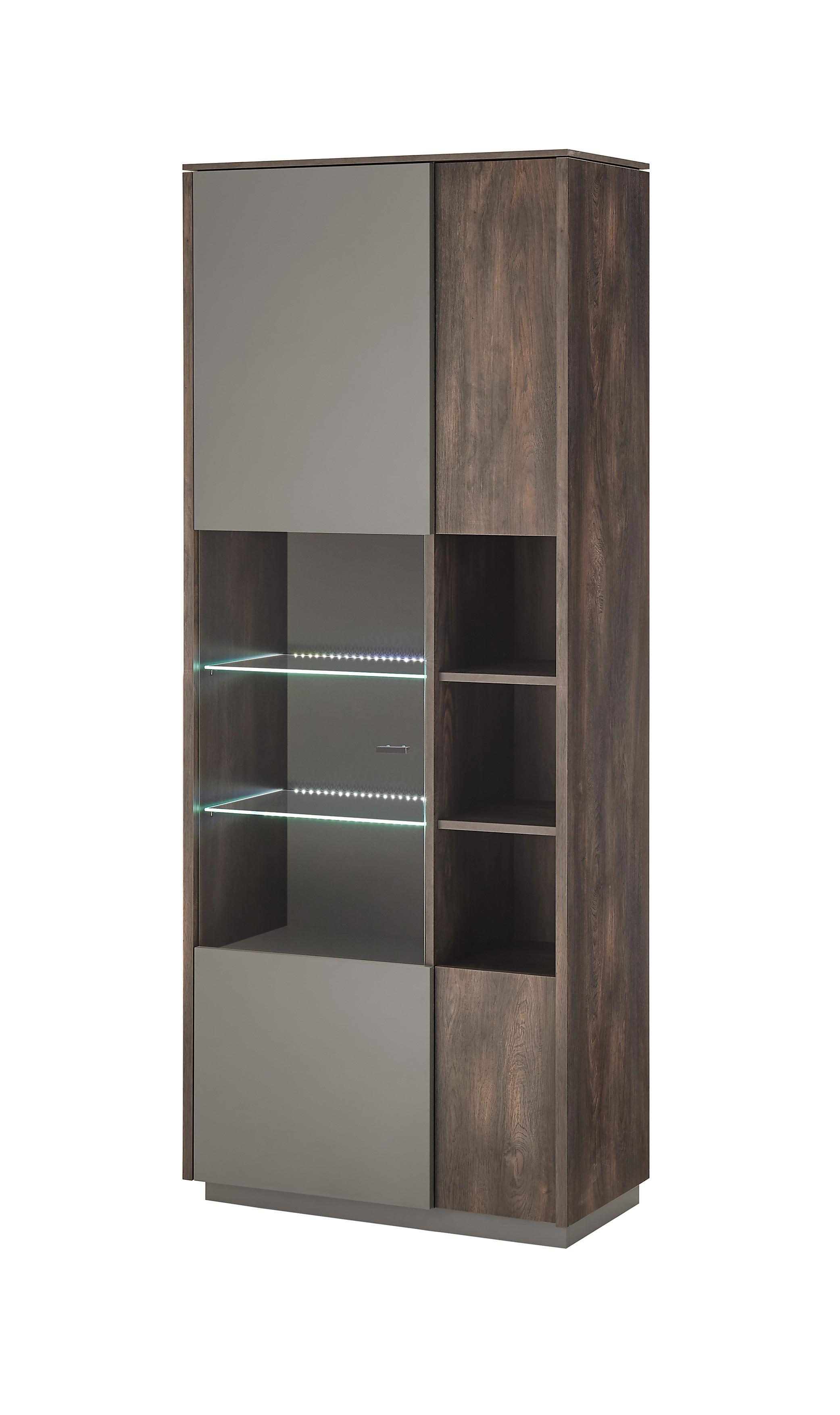 Vitrine Largo Anthrazit/Eichefarben B: 80 cm - Eichefarben/Anthrazit, Design, Glas/Holzwerkstoff (80/200/40cm) - MID.YOU