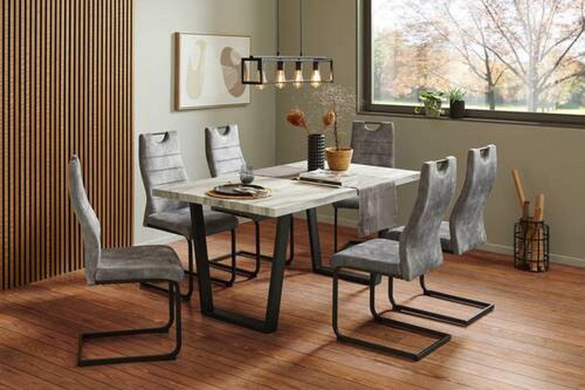 JÍDELNÍ SET MELBOURNE - šedá/černá, Moderní, kov/kompozitní dřevo (160/75/90cm) - Nedis SmartLife