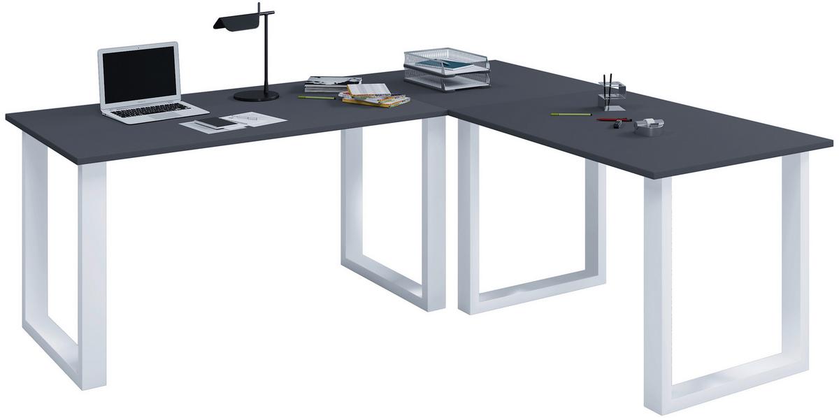 Eckschreibtisch Lona Anthrazit/Silberfarben L:190cm - Anthrazit/Silberfarben, Design, Holzwerkstoff/Metall (190/190/76cm) - MID.YOU