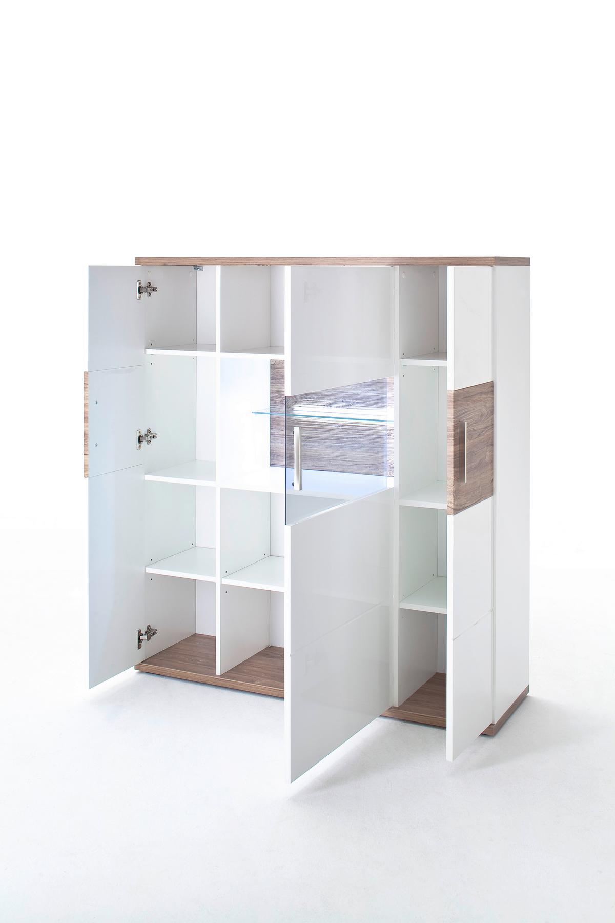 Highboard B: 120 Cm Luzern Weiß/eichefarben - Eichefarben/Weiß, Design, Glas/Holzwerkstoff (120/135/37cm) - Livetastic